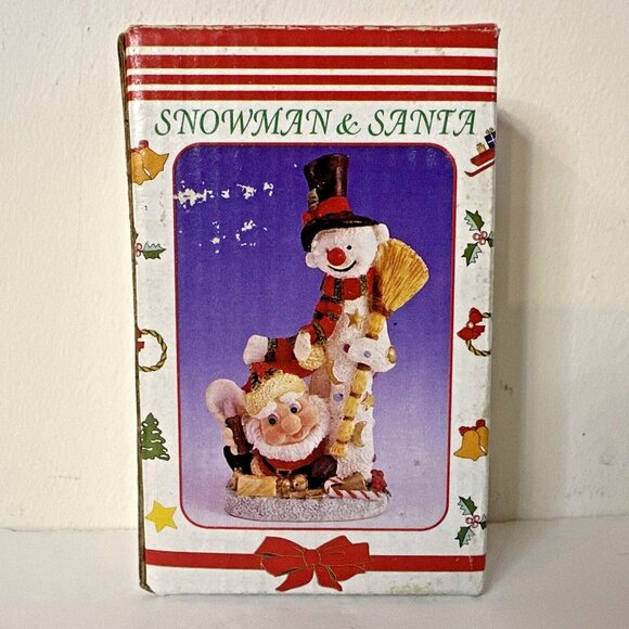 Vintage Christmas Holiday Snowman & Santa Figurine 4.5" Resin By Kingsbridge NEW - Picture 3 of 6